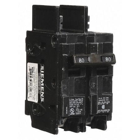 Miniature Circuit Breaker, BQ Series, 80A, 2 Pole, 120/240V AC, 10kA at 120/240V AC MPN:BQ2B080