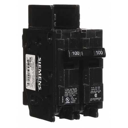 Miniature Circuit Breaker, BQ Series, 100A, 2 Pole, 120/240V AC, 10kA at 120/240V AC MPN:BQ2B100