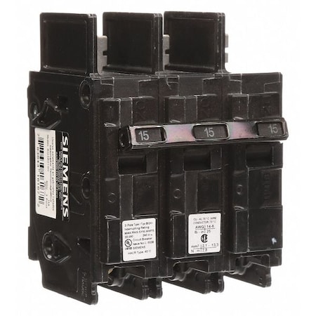 Miniature Circuit Breaker, BQH Series, 15A, 3 Pole, 240V AC, 22kA at 240V AC MPN:BQ3B015H