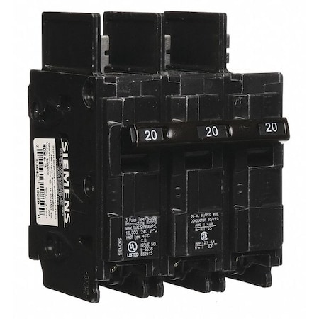 Miniature Circuit Breaker, BQ Series, 20A, 3 Pole, 240V AC, 10kA at 240V AC MPN:BQ3B020
