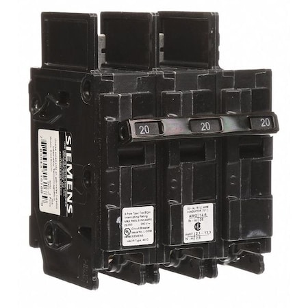 Miniature Circuit Breaker, BQH Series, 20A, 3 Pole, 240V AC, 22kA at 240V AC MPN:BQ3B020H