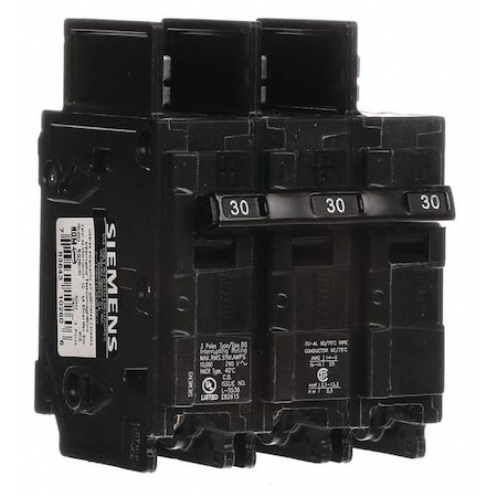 Miniature Circuit Breaker, BQ Series, 30A, 3 Pole, 240V AC, 10kA at 240V AC MPN:BQ3B030