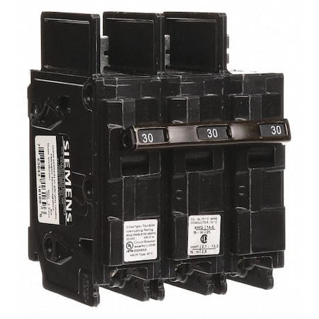Miniature Circuit Breaker, BQH Series, 30A, 3 Pole, 240V AC, 22kA at 240V AC MPN:BQ3B030H