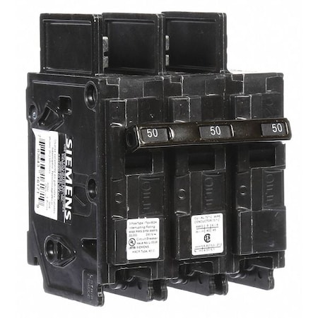 Miniature Circuit Breaker, BQH Series, 50A, 3 Pole, 240V AC, 22kA at 240V AC MPN:BQ3B050H