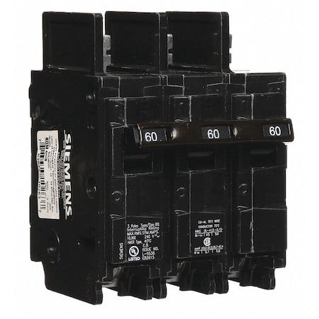 Miniature Circuit Breaker, BQ Series, 60A, 3 Pole, 240V AC, 10kA at 240V AC MPN:BQ3B060