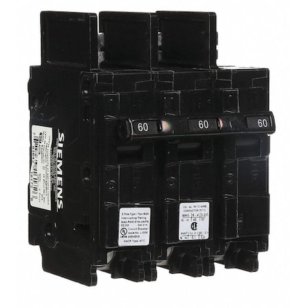 Miniature Circuit Breaker, BQH Series, 60A, 3 Pole, 240V AC, 22kA at 240V AC MPN:BQ3B060H