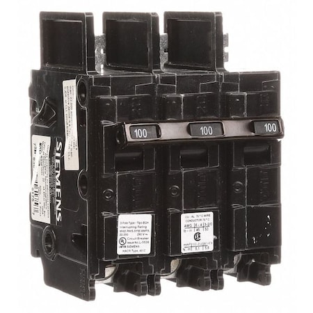 Miniature Circuit Breaker, BQH Series, 100A, 3 Pole, 240V AC, 22kA at 240V AC MPN:BQ3B100H