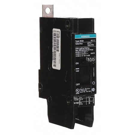 Miniature Circuit Breaker, BQD Series, 100A, 1 Pole, 277V AC, 14kA at 277V AC MPN:BQD1100