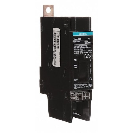 Miniature Circuit Breaker, BQD Series, 25A, 1 Pole, 277V AC, 14kA at 277V AC MPN:BQD125