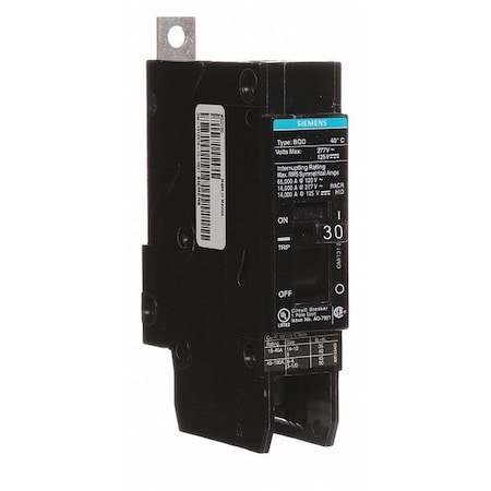 Miniature Circuit Breaker, BQD Series, 30A, 1 Pole, 277V AC, 14kA at 277V AC MPN:BQD130