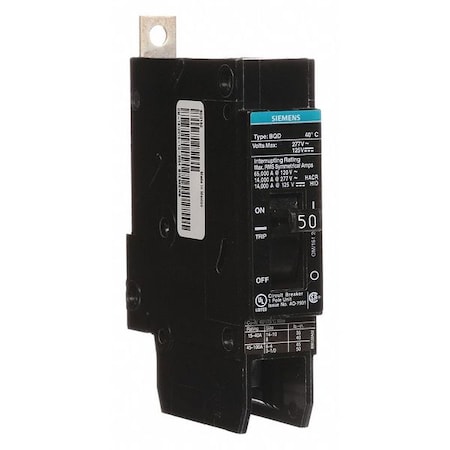 Miniature Circuit Breaker, BQD Series, 50A, 1 Pole, 277V AC, 14kA at 277V AC MPN:BQD150