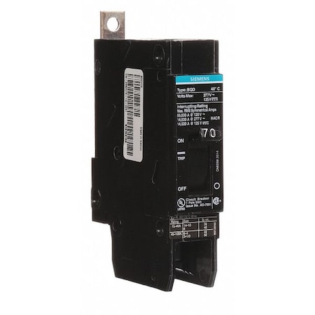Miniature Circuit Breaker, BQD Series, 70A, 1 Pole, 277V AC, 14kA at 277V AC MPN:BQD170