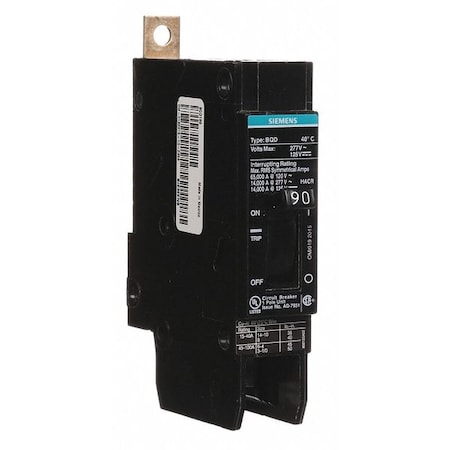 Miniature Circuit Breaker, BQD Series, 90A, 1 Pole, 277V AC, 14kA at 277V AC MPN:BQD190
