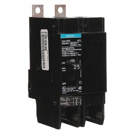 Miniature Circuit Breaker, BQD Series, 25A, 2 Pole, 480V AC, 14kA at 480V AC MPN:BQD225