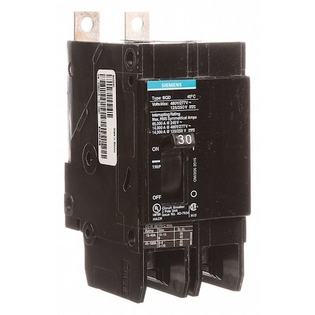 Miniature Circuit Breaker, BQD Series, 30A, 2 Pole, 480V AC, 14kA at 480V AC MPN:BQD230