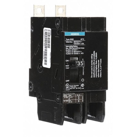 Miniature Circuit Breaker, BQD Series, 35A, 2 Pole, 480V AC, 14kA at 480V AC MPN:BQD235