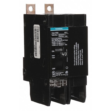 Miniature Circuit Breaker, BQD Series, 40A, 2 Pole, 480V AC, 14kA at 480V AC MPN:BQD240