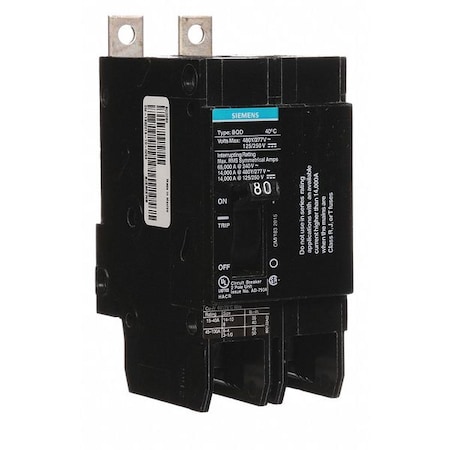 Miniature Circuit Breaker, BQD Series, 80A, 2 Pole, 480V AC, 14kA at 480V AC MPN:BQD280