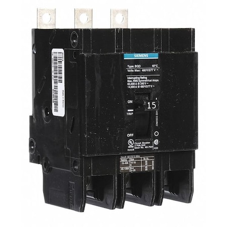 Miniature Circuit Breaker, BQD Series, 15A, 3 Pole, 480V AC, 14kA at 480V AC MPN:BQD315