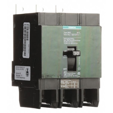 Miniature Circuit Breaker, BQD Series, 30A, 3 Pole, 480V AC, 14kA at 480V AC MPN:BQD330