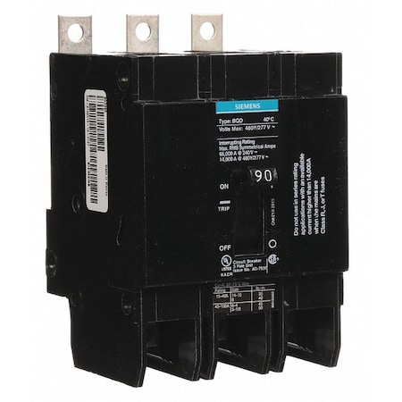 Miniature Circuit Breaker, BQD Series, 90A, 3 Pole, 480V AC, 14kA at 480V AC MPN:BQD390