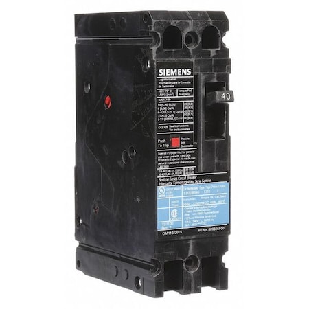 Molded Case Circuit Breaker, ED2 Series, 40A, 2 Pole, 240V AC, 10kA at 240V AC MPN:ED22B040