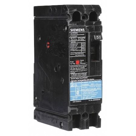 Molded Case Circuit Breaker, ED2 Series, 50A, 2 Pole, 240V AC, 10kA at 240V AC MPN:ED22B050