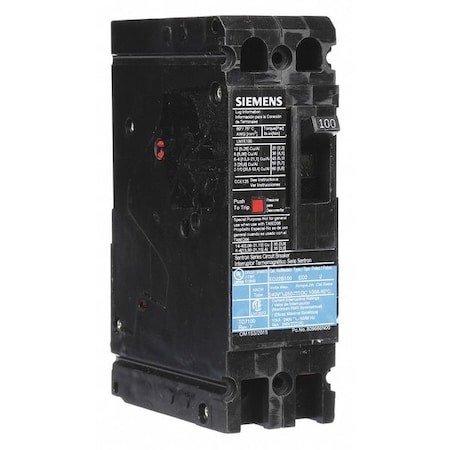 Molded Case Circuit Breaker, ED2 Series, 100A, 2 Pole, 240V AC, 10kA at 240V AC MPN:ED22B100