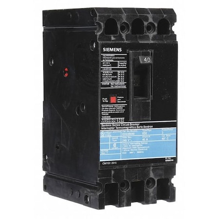 Molded Case Circuit Breaker, ED2 Series, 40A, 3 Pole, 240V AC, 10kA at 240V AC MPN:ED23B040