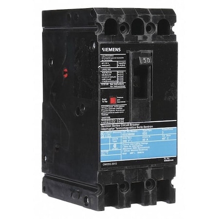 Molded Case Circuit Breaker, ED2 Series, 50A, 3 Pole, 240V AC, 10kA at 240V AC MPN:ED23B050