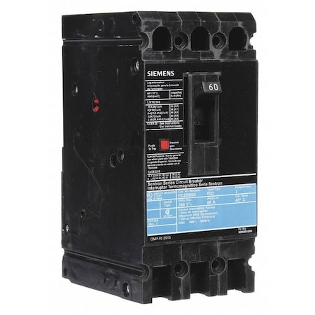 Molded Case Circuit Breaker, ED2 Series, 60A, 3 Pole, 240V AC, 10kA at 240V AC MPN:ED23B060