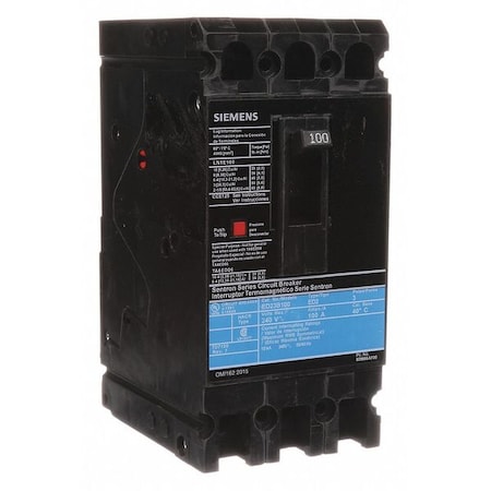 Molded Case Circuit Breaker, ED2 Series, 100A, 3 Pole, 240V AC, 10kA at 240V AC MPN:ED23B100
