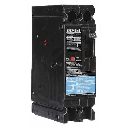 Molded Case Circuit Breaker, ED4 Series, 15A, 2 Pole, 480V AC, 18kA at 480V AC MPN:ED42B015