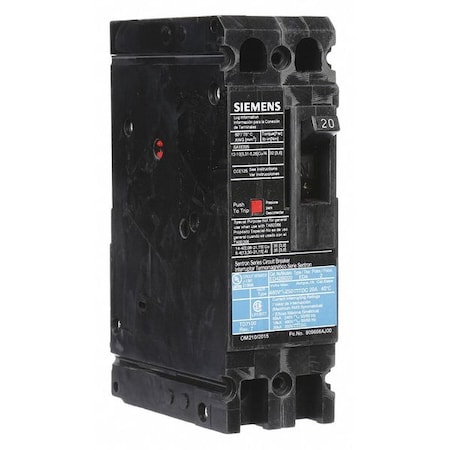 Molded Case Circuit Breaker, ED4 Series, 20A, 2 Pole, 480V AC, 18kA at 480V AC MPN:ED42B020