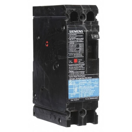 Molded Case Circuit Breaker, ED4 Series, 40A, 2 Pole, 480V AC, 18kA at 480V AC MPN:ED42B040