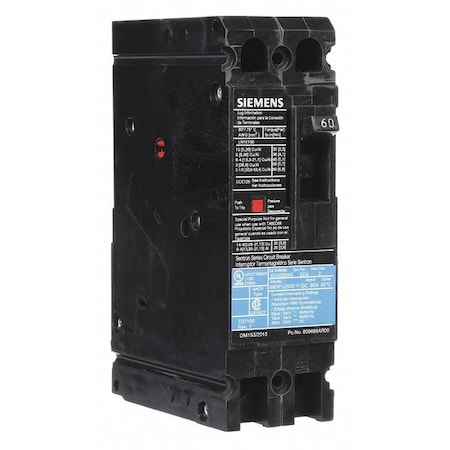Molded Case Circuit Breaker, ED4 Series, 60A, 2 Pole, 480V AC, 18kA at 480V AC MPN:ED42B060