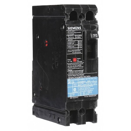 Molded Case Circuit Breaker, ED4 Series, 70A, 2 Pole, 480V AC, 18kA at 480V AC MPN:ED42B070