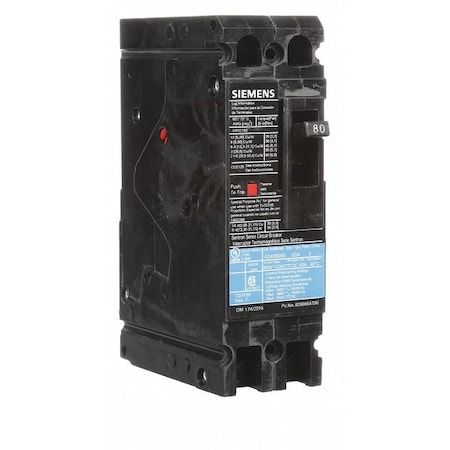 Molded Case Circuit Breaker, ED4 Series, 80A, 2 Pole, 480V AC, 18kA at 480V AC MPN:ED42B080