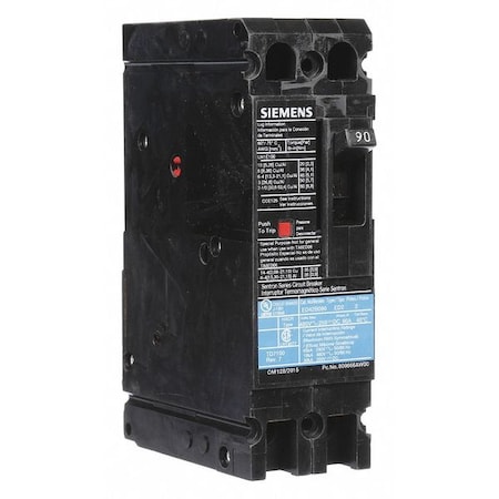 Molded Case Circuit Breaker, ED4 Series, 90A, 2 Pole, 480V AC, 18kA at 480V AC MPN:ED42B090