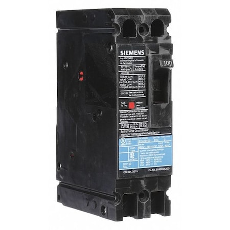 Molded Case Circuit Breaker, ED4 Series, 100A, 2 Pole, 480V AC, 18kA at 480V AC MPN:ED42B100