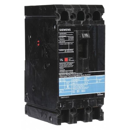 Molded Case Circuit Breaker, ED4 Series, 15A, 3 Pole, 480V AC, 18kA at 480V AC MPN:ED43B015