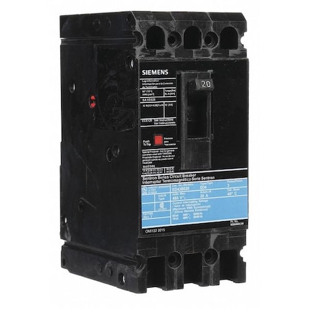Molded Case Circuit Breaker, ED4 Series, 20A, 3 Pole, 480V AC, 18kA at 480V AC MPN:ED43B020