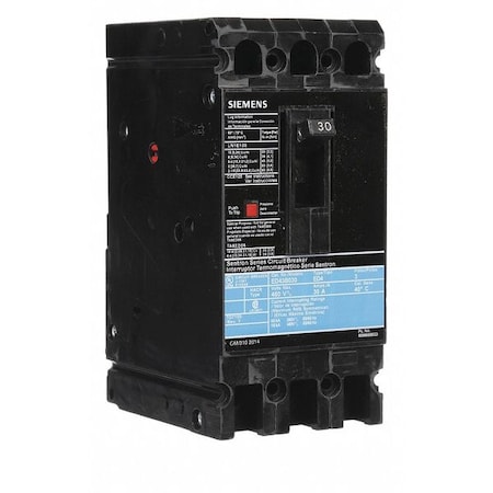 Molded Case Circuit Breaker, ED4 Series, 30A, 3 Pole, 480V AC, 18kA at 480V AC MPN:ED43B030