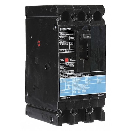 Molded Case Circuit Breaker, ED4 Series, 110A, 3 Pole, 480V AC, 18kA at 480V AC MPN:ED43B110