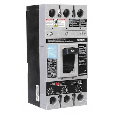 Molded Case Circuit Breaker, FXD6-A Series, 100A, 3 Pole, 600V AC, 22kA at 600V AC MPN:FXD63B100