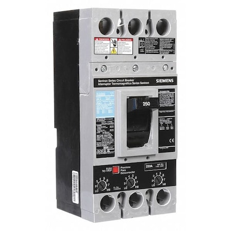 Molded Case Circuit Breaker, FXD6-A Series, 250A, 3 Pole, 600V AC, 22kA at 600V AC MPN:FXD63B250