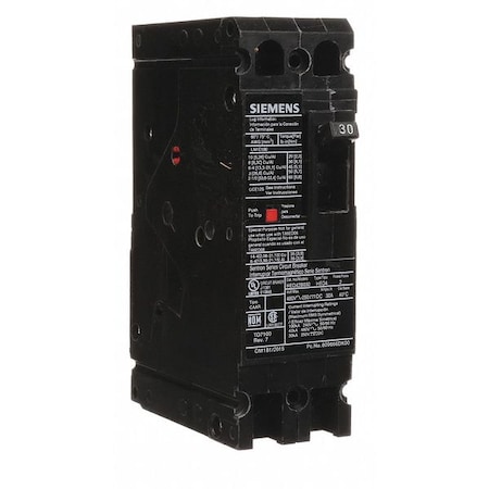 Molded Case Circuit Breaker, HED4 Series, 30A, 2 Pole, 480V AC, 42kA at 480V AC MPN:HED42B030
