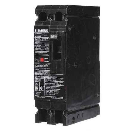 Molded Case Circuit Breaker, HED4 Series, 100A, 2 Pole, 480V AC, 42kA at 480V AC MPN:HED42B100