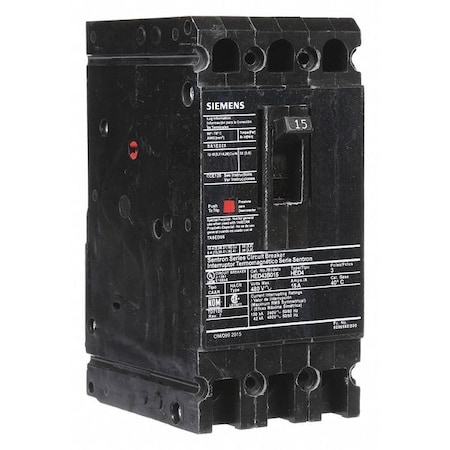 Molded Case Circuit Breaker, HED4 Series, 15A, 3 Pole, 480V AC, 42kA at 480V AC MPN:HED43B015