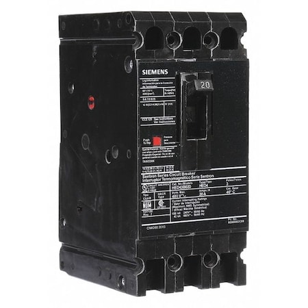 Molded Case Circuit Breaker, HED4 Series, 20A, 3 Pole, 480V AC, 42kA at 480V AC MPN:HED43B020
